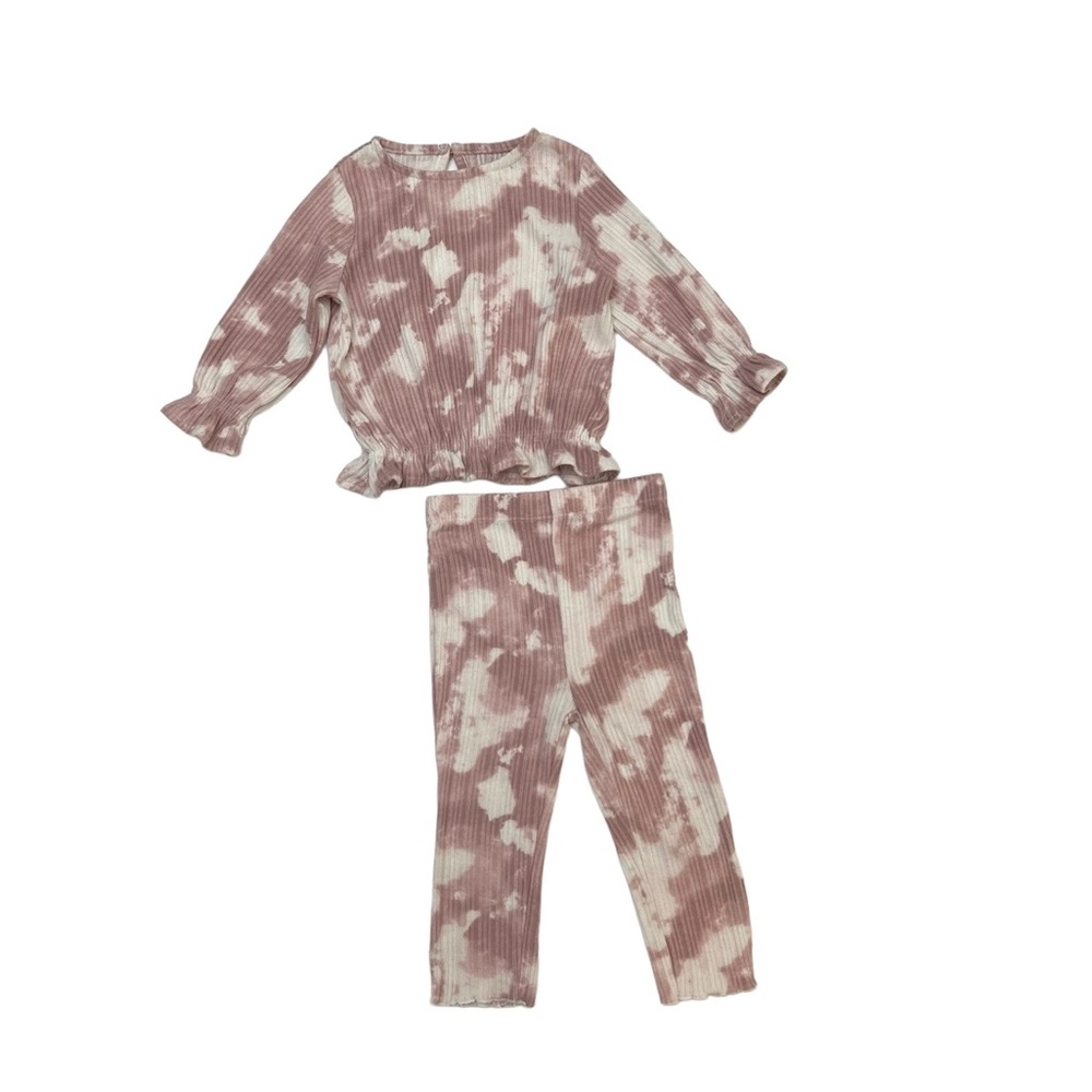 Grayson Collective Pink Off White Tie Dye Ribbed Top Pants Set Sz 18m Ba…